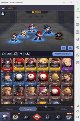 A team in formation on a beginner account in The King Of Fighters AFK- AFK Tool
