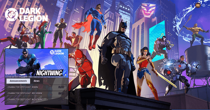 Image showing different DC: Dark Legion characters while starting the game - LDCloud Virtual Cloud Phone