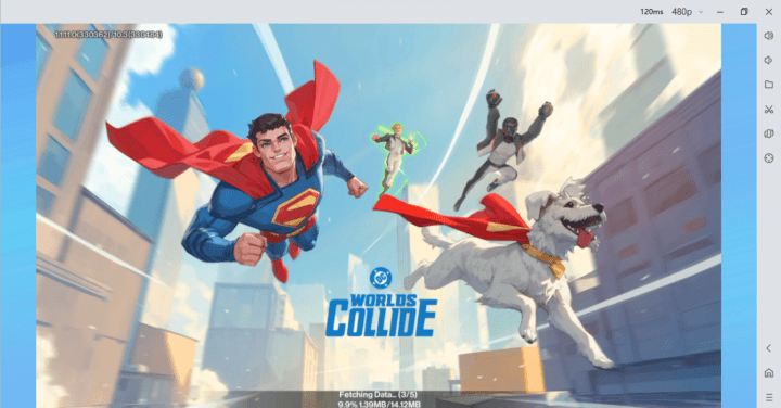 DC Worlds Collide- cover photo with game logo, Superman, and other characters.- LDCloud