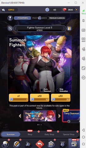 the King of Fighters AFK gacha system for rerolling- AFK without draining battery