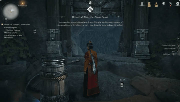 Where Winds Meet Stone Quake dungeon entrance- AFK without draining battery