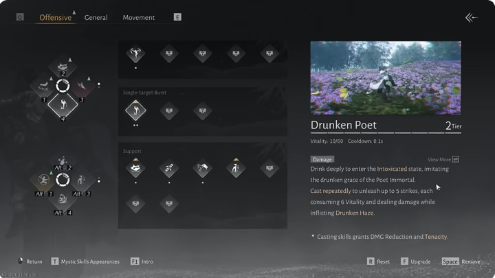 the details of a Where Winds Meet offensive Mystic Art named Drunken Poet- AFK Tool