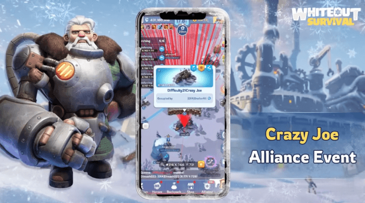 Whiteout Survival- Crazy Joe alliance event gameplay with game cover photo in the background-  LDCloud