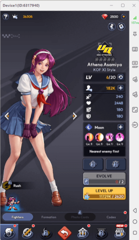 Athena Asamiya- A SS-tier character in the King of Fighters AFK tier list- Cloud phone auto grinding