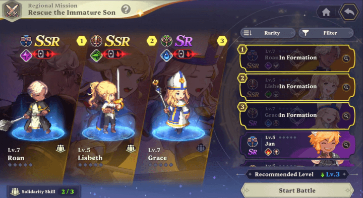 A Goddess Order team consisting of Roan, Lisbeth and Grace, ready to start a battle- LDCloud 24/7 AFK