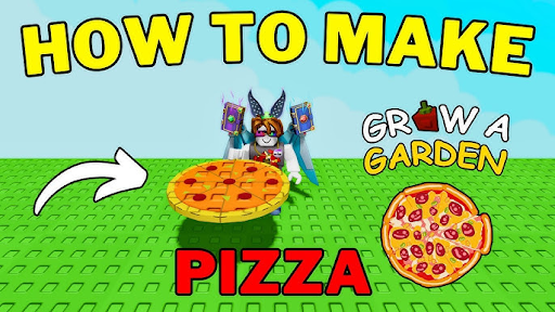 Roblox: Grown A Garden- Image showing an in-game character with how to make a Roblox Grow A Garden pizza written on it- AFK Tool