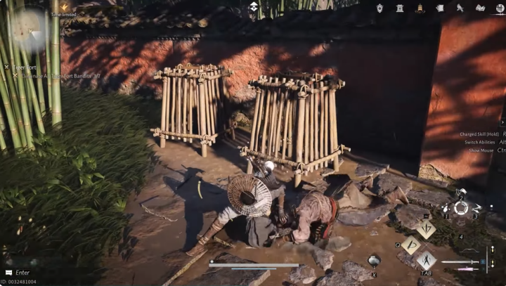 Where Winds Meet character doing a stealth kill- Cloud phone hands-free