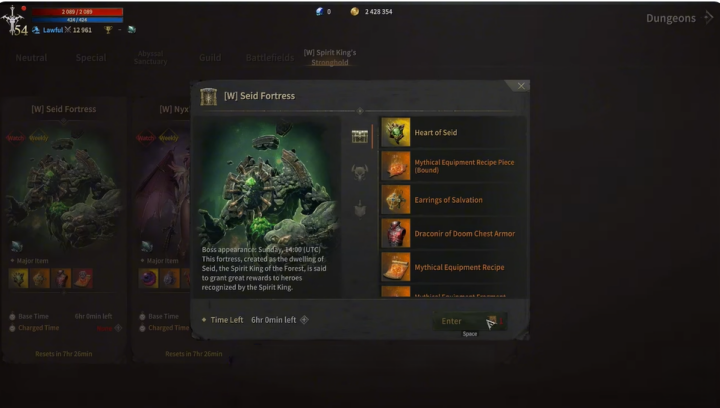 ROM:Golden Age- Seid Fortress dungeon and reward details indicating ROM: Golden Age dungeon - AFK Tool