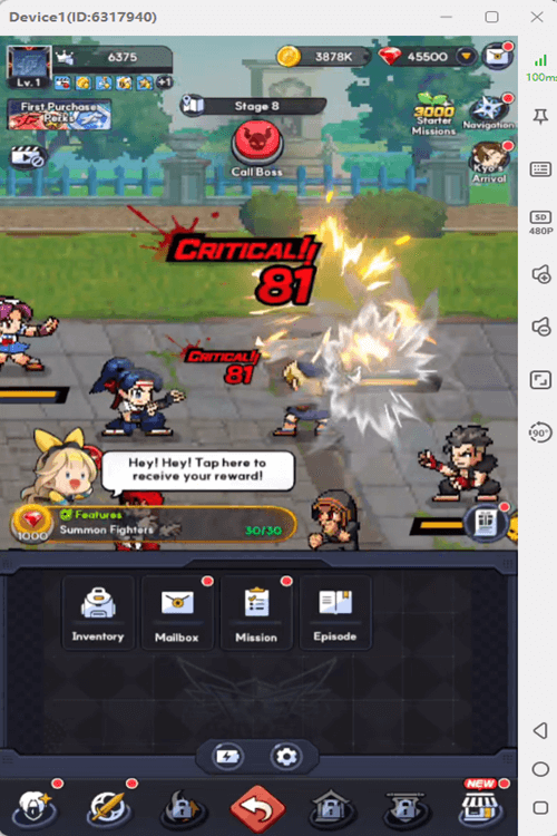 The King Of Fighters AFK menu icon showing different options- Android Virtual Phone