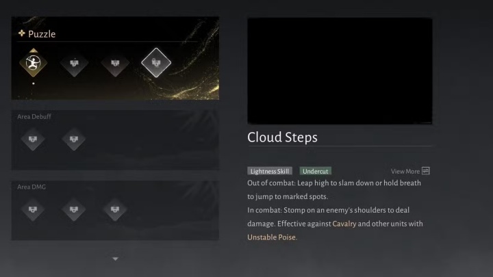 the details of a Where Winds Meet movement Mystic Art named Cloud Steps- No disconnect AFK
