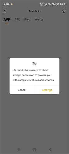 Izin penyimpanan untuk mengunggah - LDCloud Cloud Phone