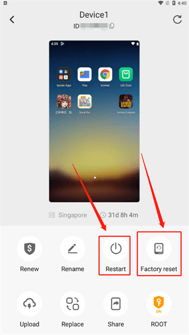 Mulai Ulang Cloud Phone atau Lakukan Reset Pabrik – LDCloud