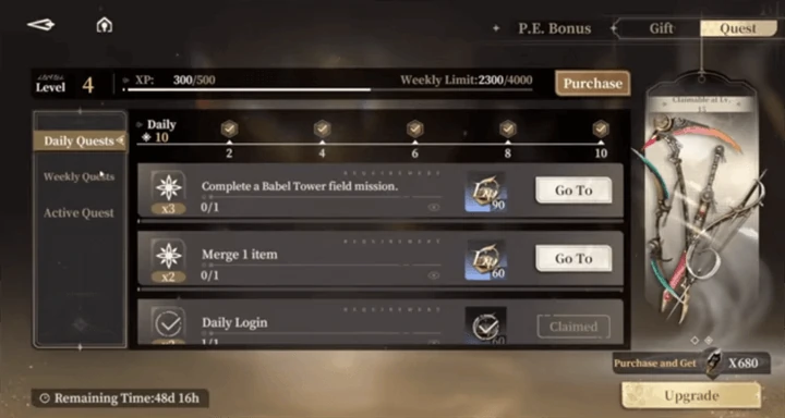 Black beacon interface showing daily quests - LDCloud