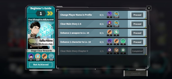 Kaiju No. 8 The Game- beginner guide showing different missions and their rewards - Virtual Phone