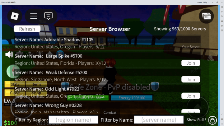 Blox Fruits- Server Publik dan Keberuntungan- Telepon Virtual Android