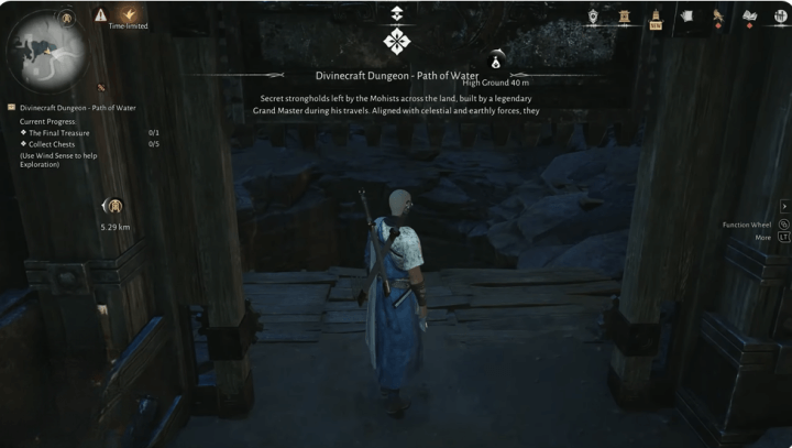 Where Winds Meet Path of Water dungeon entrance- AFK without draining battery