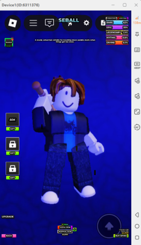Hunty Zombie main character holding a baseball bat in the weapon section- 24/7 hosting