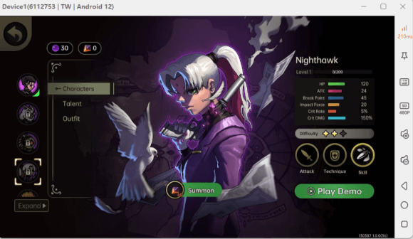 PlatyGuard: Swarm Slayer Nighthawk class character image with stats- AFK Software