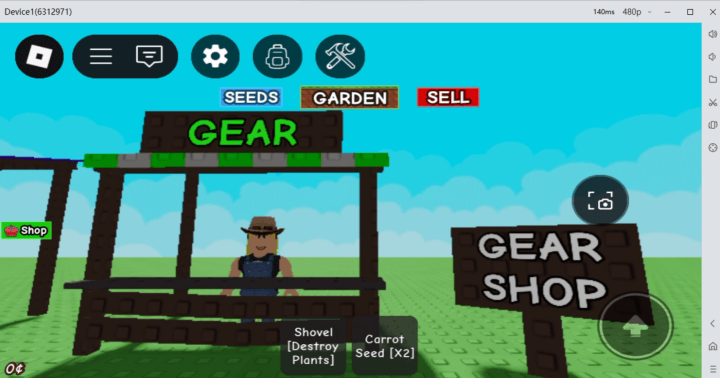 Grow A Garden- Image showing the Roblox Grow A Garden gear shop to upgrade your tools- Android Cloud Phone