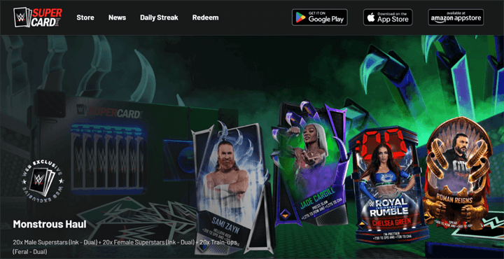 WWE Super Card Website interface showing popular cards and other game pages - LDCloud