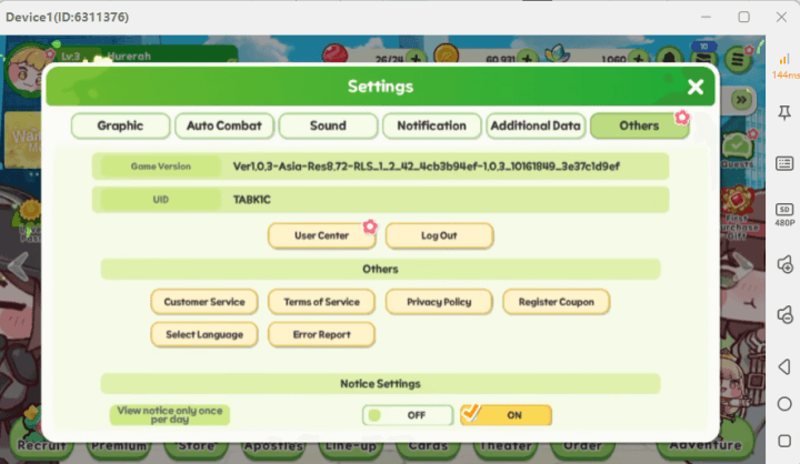 Trickcal: Chibi Go other section in settings - Android Cloud Phone