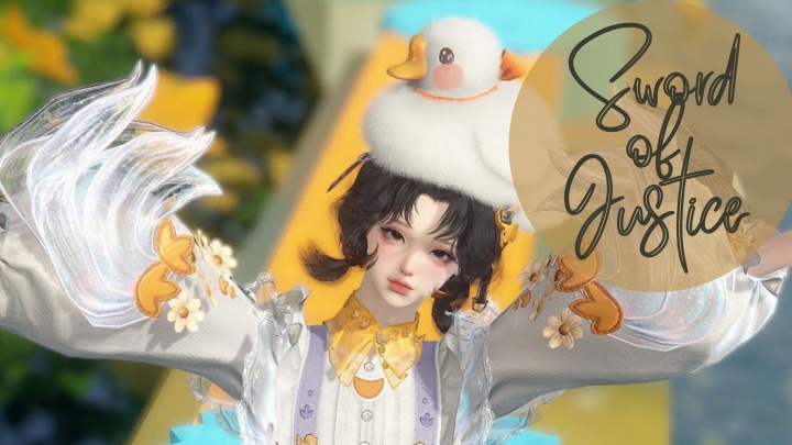 Salah satu karakter di Sword of Justice sedang menggunakan topi bebek putih- Telepon Virtual Android