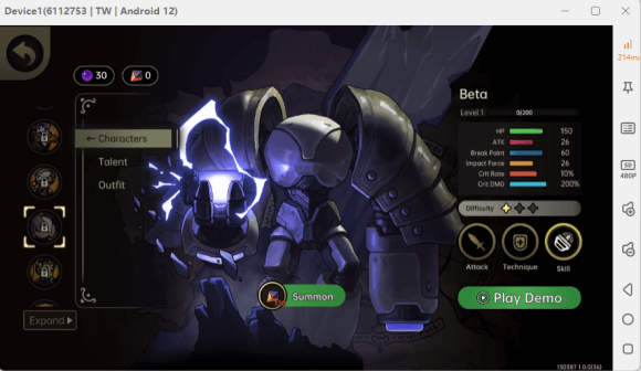 PlatyGuard: Swarm Slayer Beta class character image with stats- Android Virtual Phone