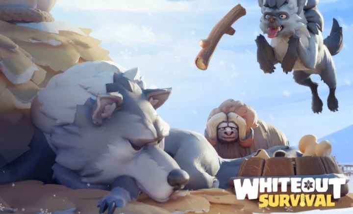 Whiteout Survival - pet guide cover photo with different pets, food, and other items- LDCloud