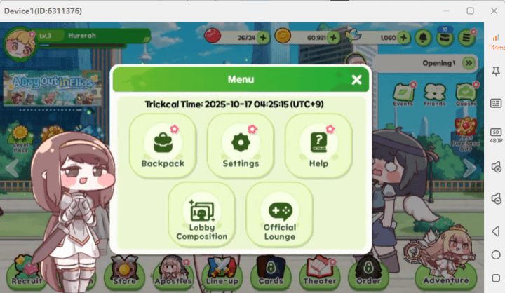 Trickcal: Chibi Go menu section- Android Virtual Phone