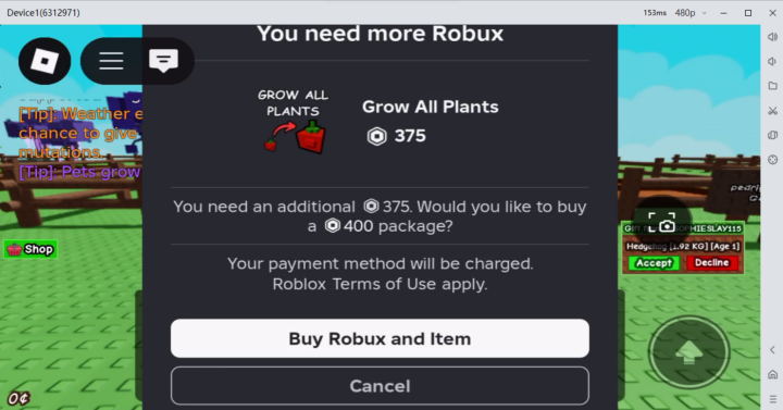 Roblox:Grow A Garden- Player analyzing the ROI before buying Robux currency- A wise tip to farm faster- LDCloud cloud phone