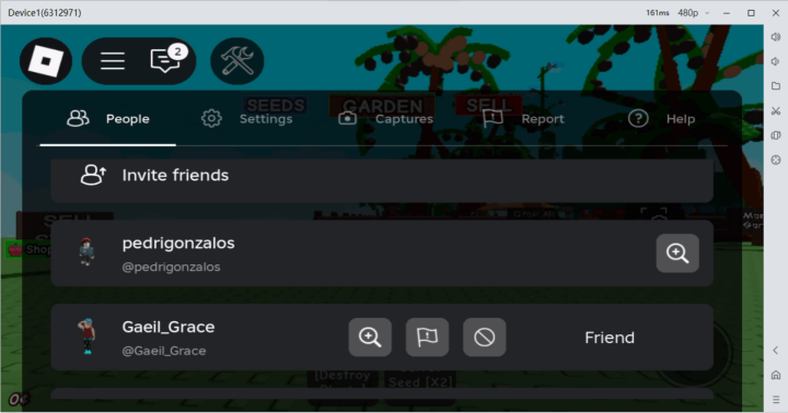 Grow A Garden- Image showing the friends in Roblox Grow A Garden- Game AFK Tool