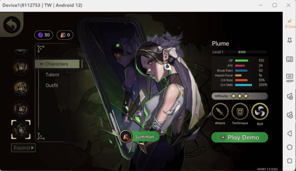 PlatyGuard: Swarm Slayer Plume class character image with stats- Virtual Phone