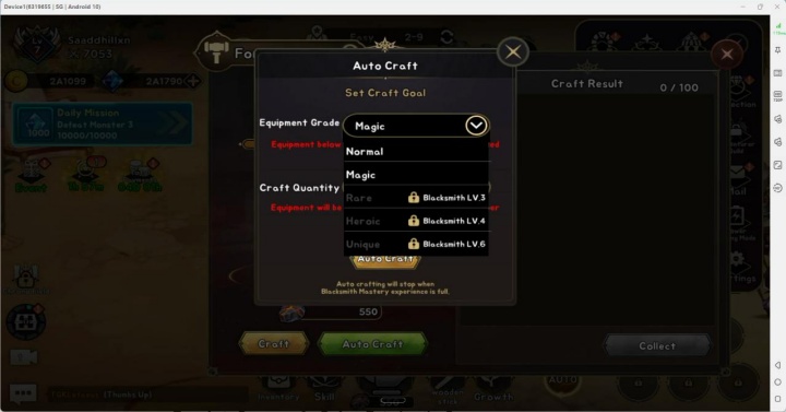 99 Reinforced Wooden Stick- Auto-crafting settings- Cloud phone hands-free