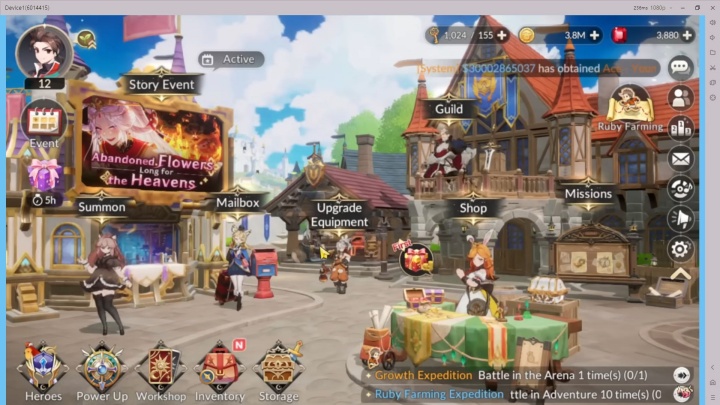 Tampilan lobi utama Seven Knights Re:BIRTH dengan menu Guild, Shop, Heroes, dan event aktif- LDCloud