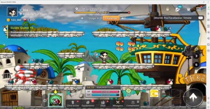 MapleStory: Idle RPG- Character fighting in a stage- 24/7 hosting