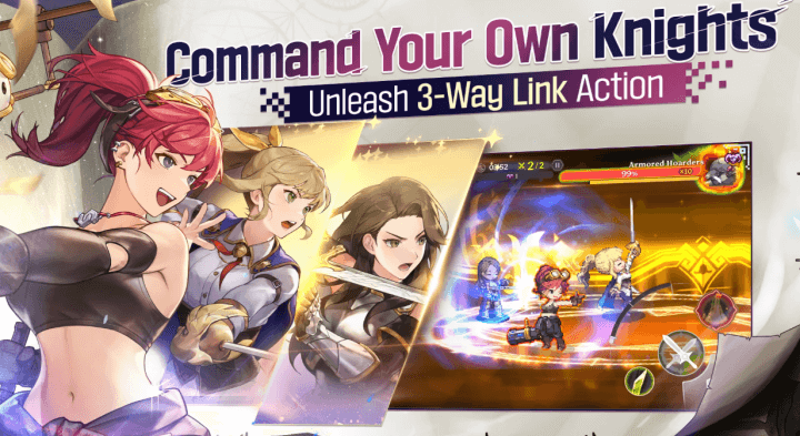 Cover photo with a formation of three knights indicating the Goddess Order team composition-  Cloud phone sync operation