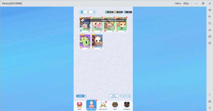Ragnarok Crush-Image showing the available Ragnarok Crush companions on a beginner account- Game AFK Tool