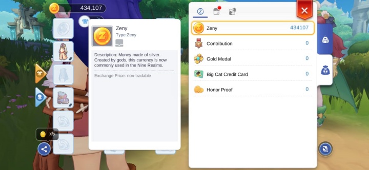 Ragnarok M：Classic Global- Image showing available Zeny and its details on a beginner account in Ragnarok M: Classic Global- Virtual Phone