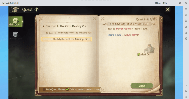Dragon Nest: M Classic- Image showing Dragon Nest: M Classic main quest details on a beginner account- Game Multi-instance Tool