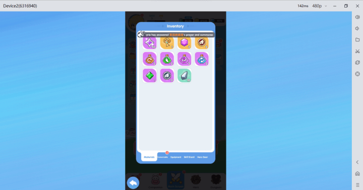 Ragnarok Crush- Inventory showing the available Ragnarok Crush sources- Android Virtual Phone