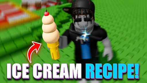 Roblox: Grown A Garden- A character holding a hot dog with the Roblox Grow A Garden ice-cream recipe written on it- Android Virtual Phone