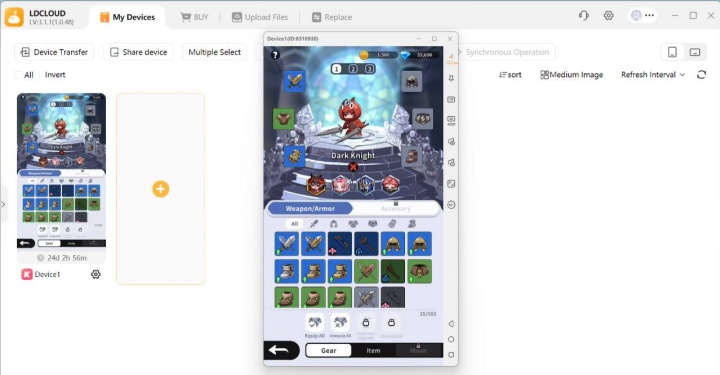 Mu: Pocket Knights- Showing the game running on LDCloud- AFK Tool