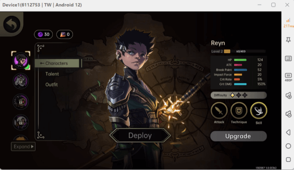 PlatyGuard: Swarm Slayer Reyn class character image with stats- Cloud phone hands-free