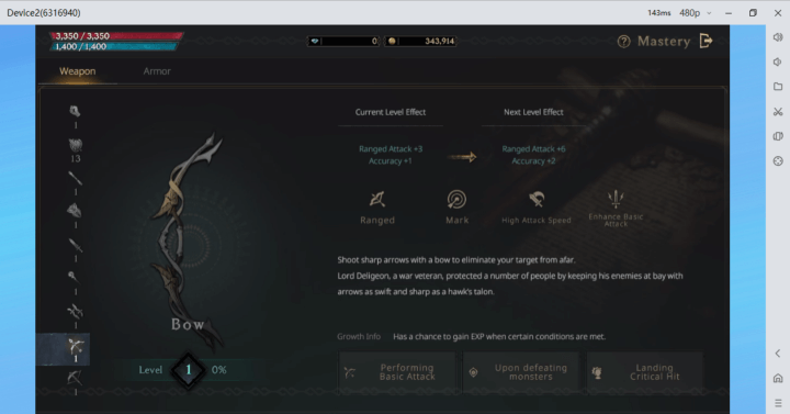  LORDNINE: Infinite- Weapon Bow details - Android Virtual Phone